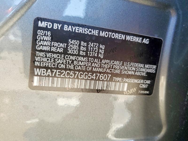 2016 Bmw 740 I მანქანა იყიდება აუქციონზე, vin: WBA7E2C57GG547607, აუქციონის ნომერი: 74832555