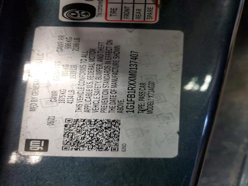 Продаж на аукціоні авто 2021 Chevrolet Camaro, vin: 1G1FB1RXXM0137407, номер лоту: 72587145
