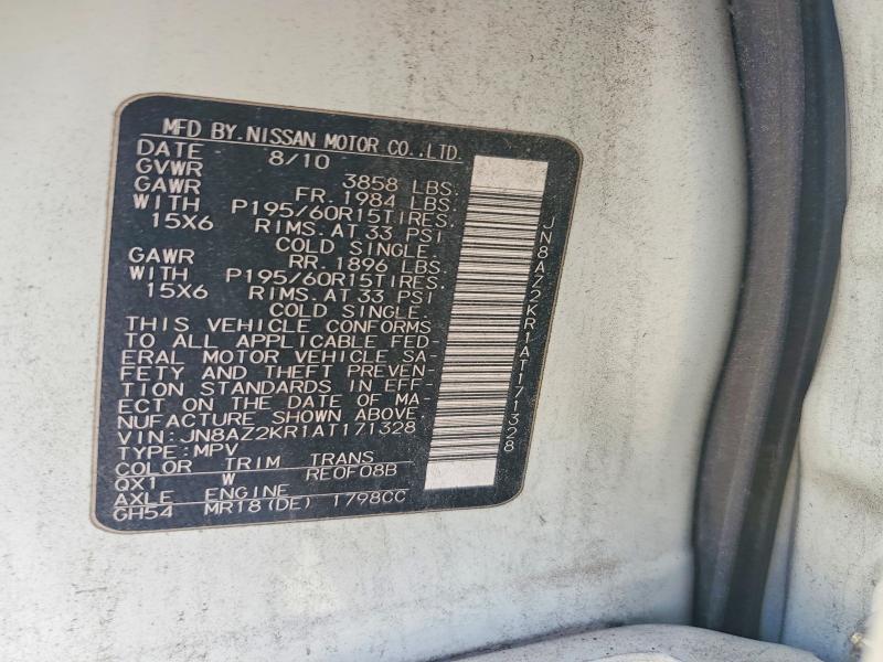 Aukcja sprzedaży 2010 Nissan Cube Base, vin: JN8AZ2KR1AT171328, numer aukcji: 72280255
