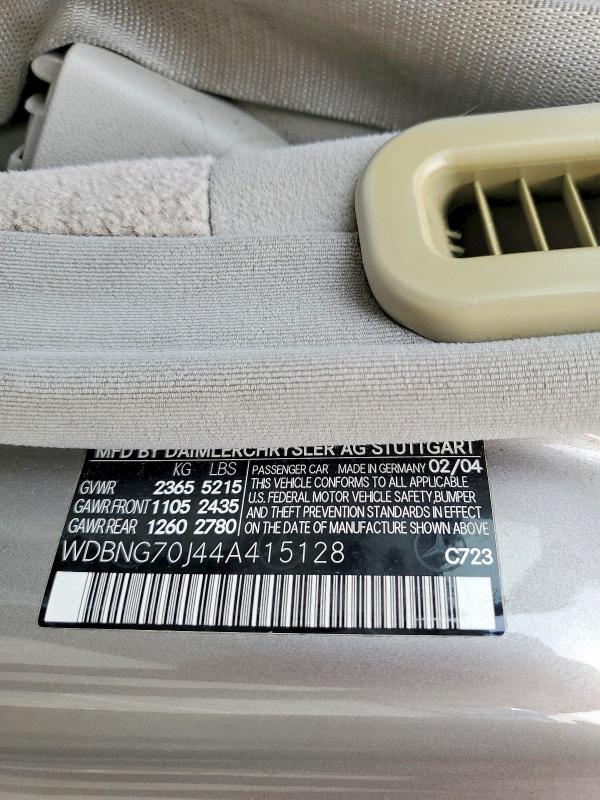 74073175 :رقم المزاد ، WDBNG70J44A415128 vin ، 2004 Mercedes-benz S مزاد بيع