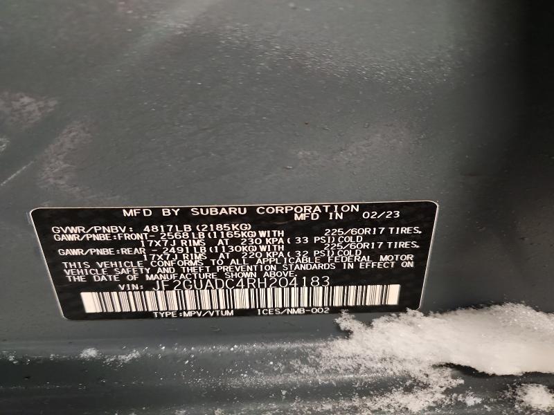 2024 Subaru Crosstrek მანქანა იყიდება აუქციონზე, vin: JF2GUADC4RH204183, აუქციონის ნომერი: 74550385