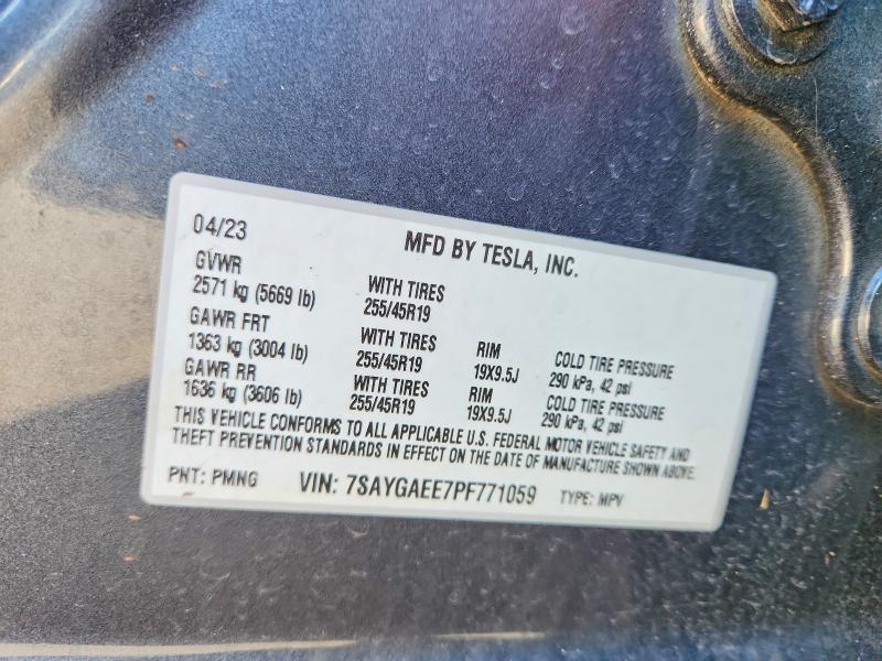 2023 Tesla Model Y მანქანა იყიდება აუქციონზე, vin: 7SAYGAEE7PF771059, აუქციონის ნომერი: 74279395