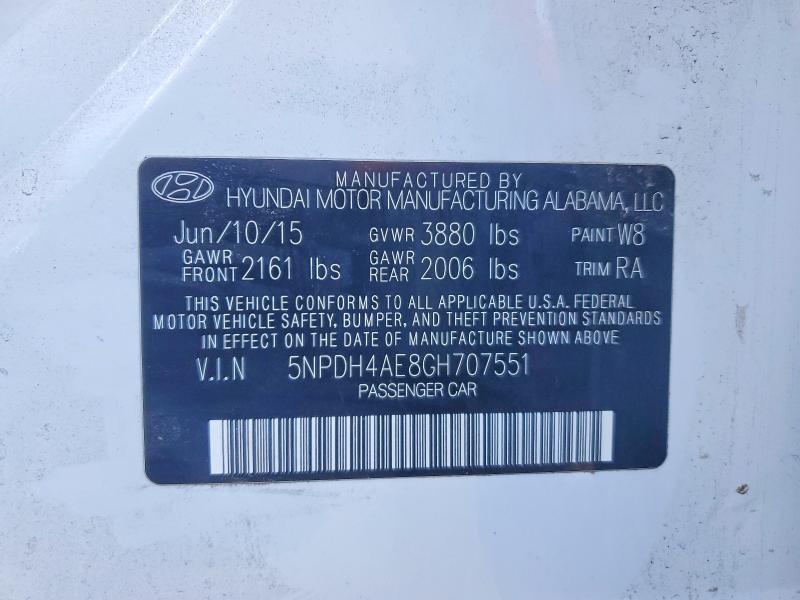 72207425 :رقم المزاد ، 5NPDH4AE8GH707551 vin ، 2016 Hyundai Elantra مزاد بيع