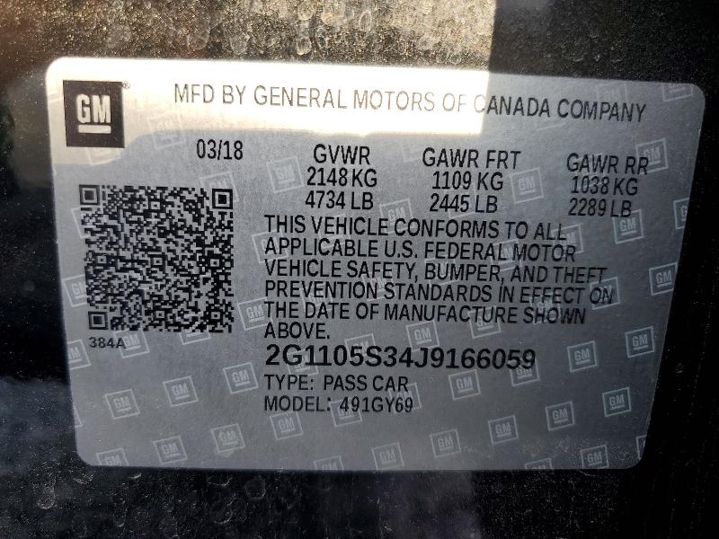 2018 Chevrolet Impala მანქანა იყიდება აუქციონზე, vin: 2G1105S34J9166059, აუქციონის ნომერი: 72666625
