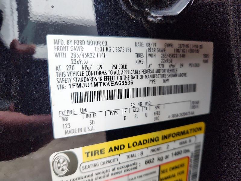 2019 Ford Expedition მანქანა იყიდება აუქციონზე, vin: 1FMJU1MTXKEA68536, აუქციონის ნომერი: 99256375