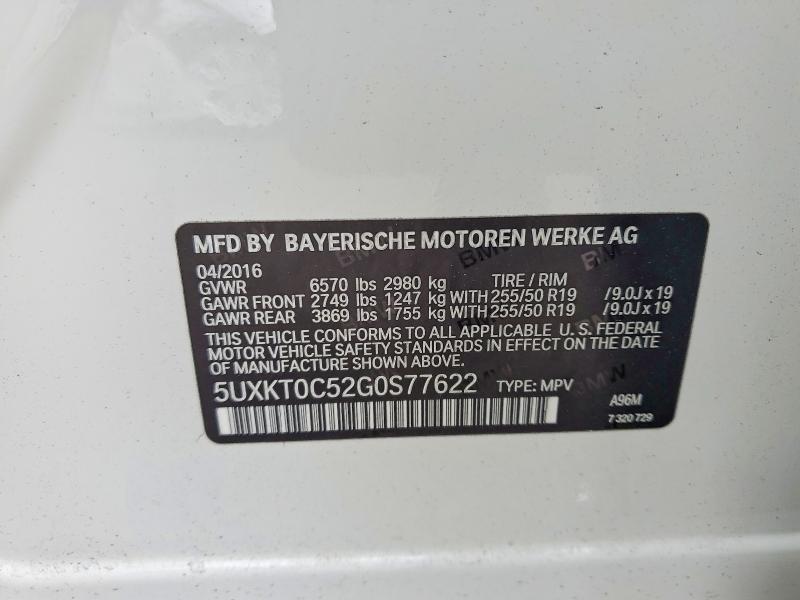 72762105 :رقم المزاد ، 5UXKT0C52G0S77622 vin ، 2016 Bmw X5 مزاد بيع