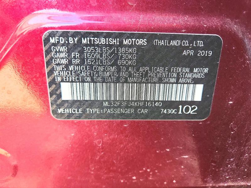 Продаж на аукціоні авто 2019 Mitsubishi Mirage G4, vin: ML32F3FJ4KHF16140, номер лоту: 75081495