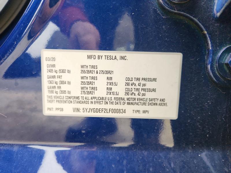 Aukcja sprzedaży 2020 Tesla Model Y, vin: 5YJYGDEF2LF000834, numer aukcji: 74372145
