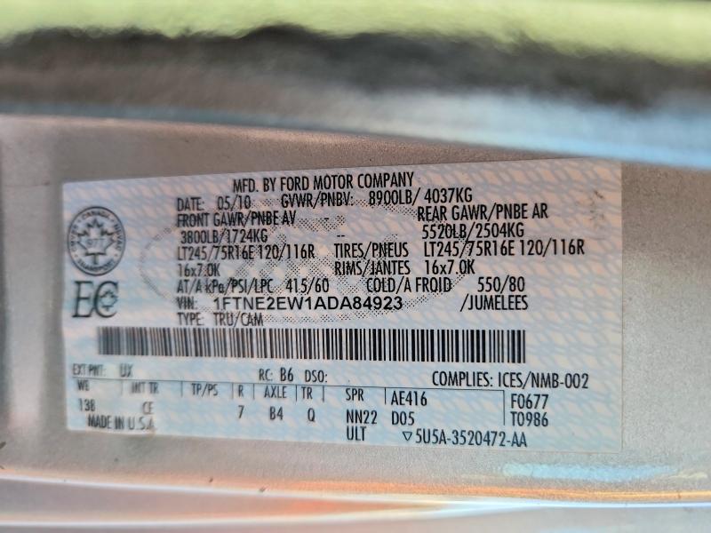 72184975 :رقم المزاد ، 1FTNE2EW1ADA84923 vin ، 2010 Ford Econoline مزاد بيع