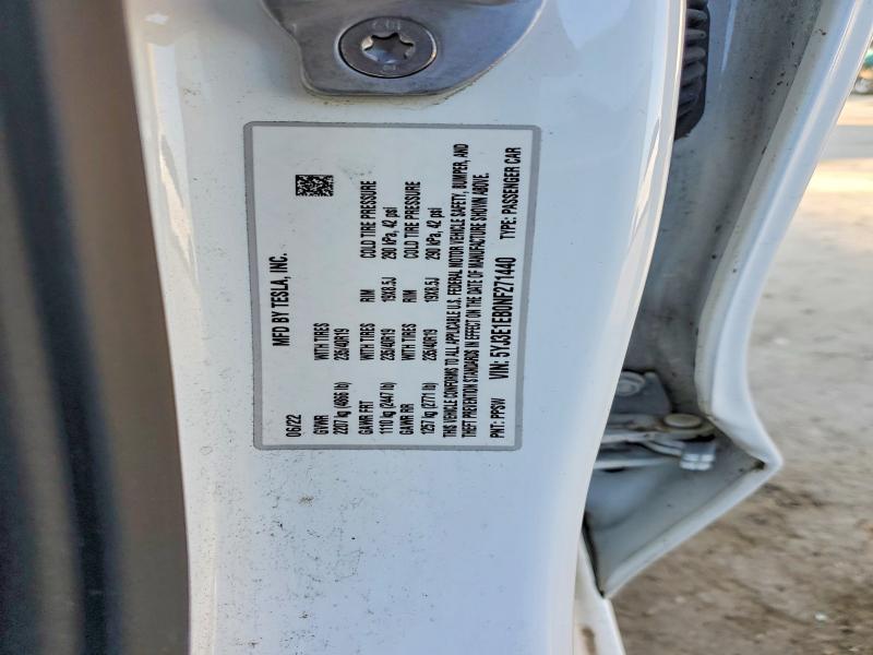 Aukcja sprzedaży 2022 Tesla Model 3, vin: 5YJ3E1EB0NF271440, numer aukcji: 73286585