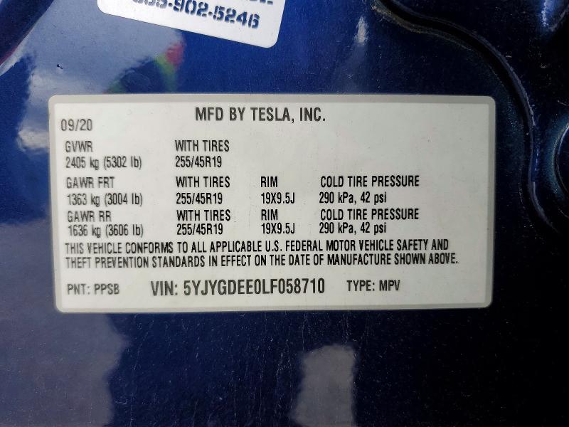 Auction sale of the 2020 Tesla Model Y, vin: 5YJYGDEE0LF058710, lot number: 98514425