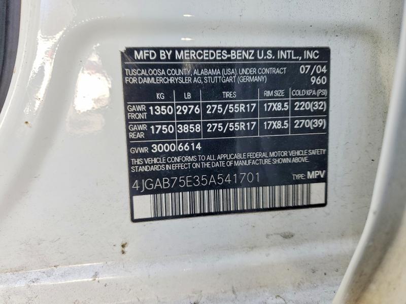 Aukcja sprzedaży 2005 Mercedes-benz Ml, vin: 4JGAB75E35A541701, numer aukcji: 72526925