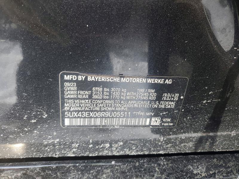 2024 Bmw X6 მანქანა იყიდება აუქციონზე, vin: 5UX43EX06R9U05511, აუქციონის ნომერი: 74603895