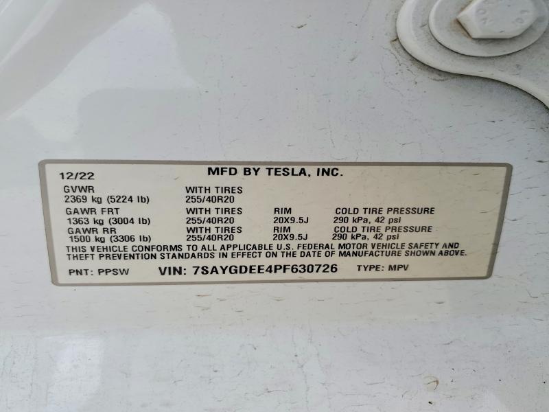 72859195 :رقم المزاد ، 7SAYGDEE4PF630726 vin ، 2023 Tesla Model Y مزاد بيع