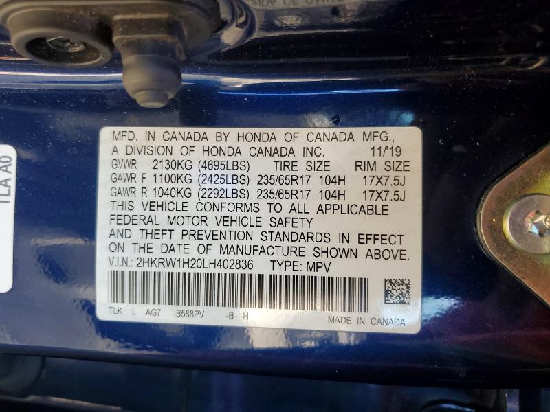 Продажа на аукционе авто 2020 Honda Cr-v, vin: 2HKRW1H20LH402836, номер лота: 98864425