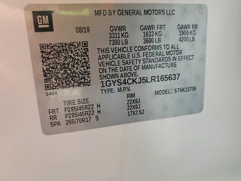 74935265 :رقم المزاد ، 1GYS4CKJ5LR165637 vin ، 2020 Cadillac Escalade مزاد بيع