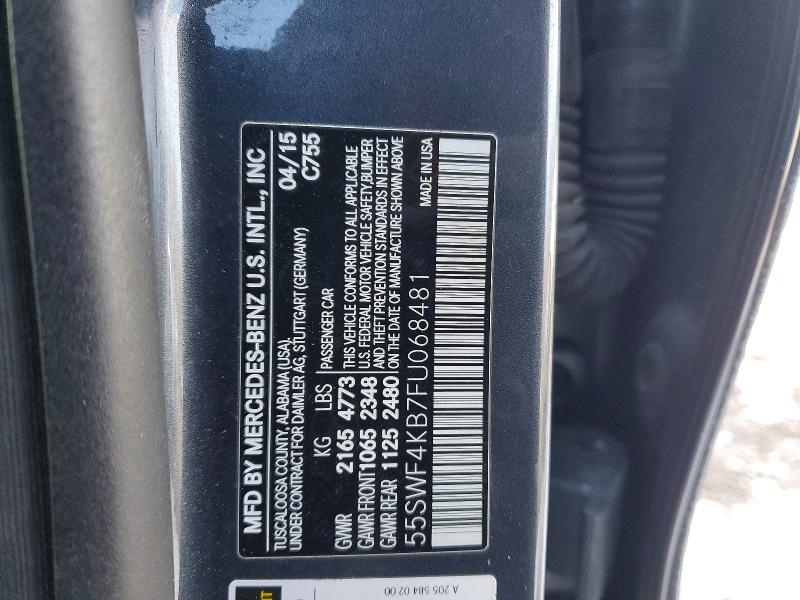 74762625 :رقم المزاد ، 55SWF4KB7FU068481 vin ، 2015 Mercedes-benz C مزاد بيع