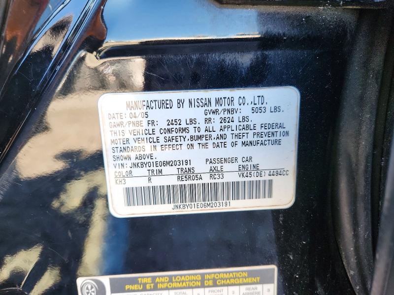 99410305 :رقم المزاد ، JNKBY01E06M203191 vin ، 2006 Infiniti M45 مزاد بيع