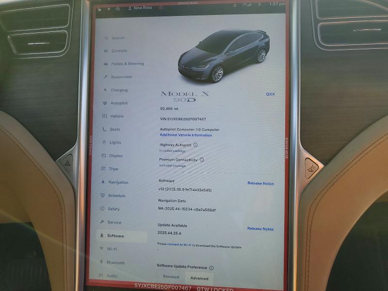 73994255 :رقم المزاد ، 5YJXCBE25GF007467 vin ، 2016 Tesla Model X مزاد بيع