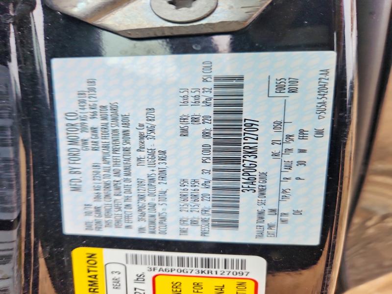 2019 Ford Fusion მანქანა იყიდება აუქციონზე, vin: 3FA6P0G73KR127097, აუქციონის ნომერი: 72272345
