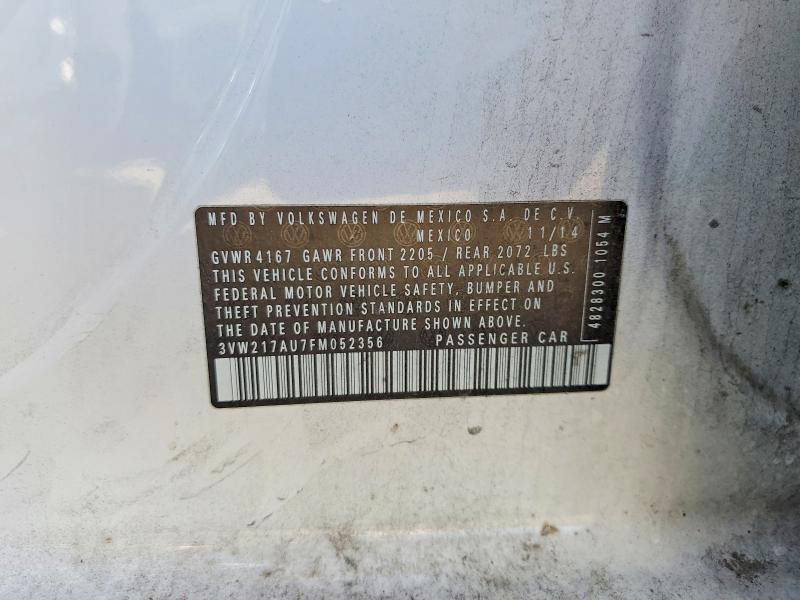74912905 :رقم المزاد ، 3VW217AU7FM052356 vin ، 2015 Volkswagen Golf مزاد بيع