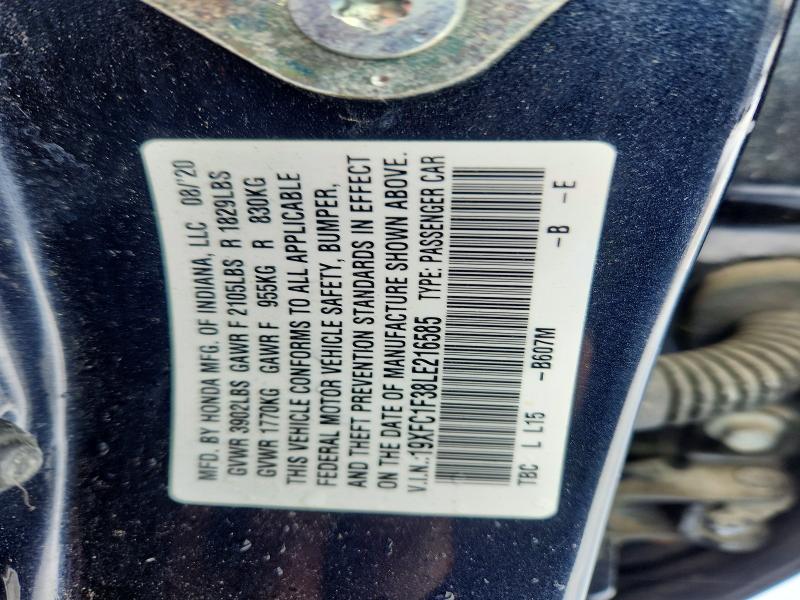 Продажа на аукционе авто 2020 Honda Civic, vin: 19XFC1F38LE216585, номер лота: 98351275