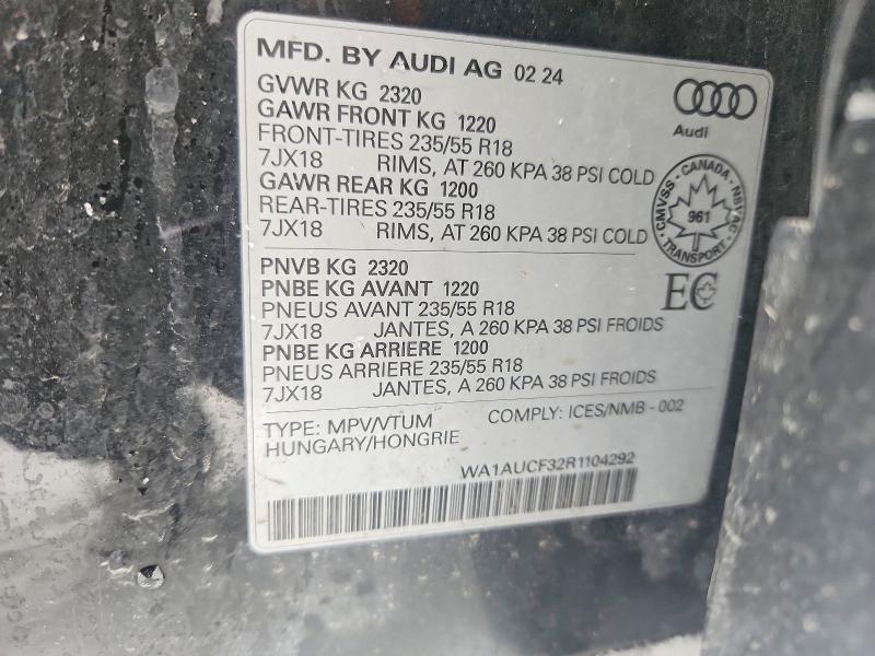 Aukcja sprzedaży 2024 Audi Q3 Premium, vin: WA1AUCF32R1104292, numer aukcji: 73156155
