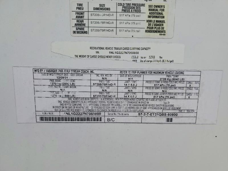 72246385 :رقم المزاد ، 1NL1G2227N7060800 vin ، 2022 Gulfstream Trailer مزاد بيع