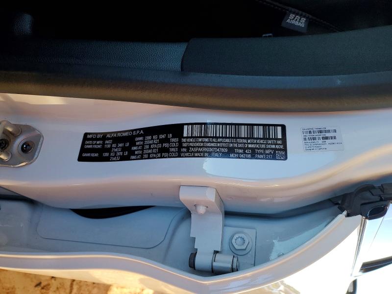 72436985 :رقم المزاد ، ZASPAKBNXN7D47809 vin ، 2022 Alfa Romeo Stelvio مزاد بيع