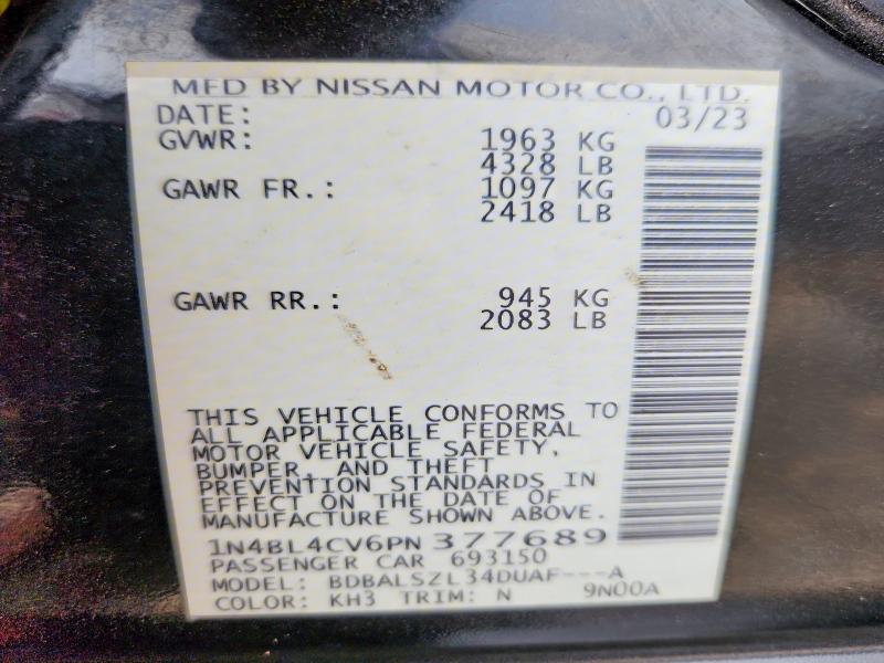 Продажа на аукционе авто 2023 Nissan Altima, vin: 1N4BL4CV6PN377689, номер лота: 72692625