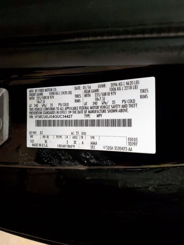 Продаж на аукціоні авто 2016 Ford Escape Tit, vin: 1FMCU0JX4GUC34427, номер лоту: 72857295