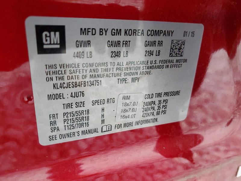 Aukcja sprzedaży 2015 Buick Encore, vin: KL4CJESB4FB134751, numer aukcji: 72342265