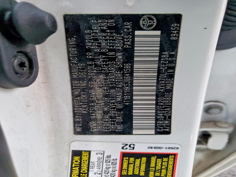 2018 Toyota Camry მანქანა იყიდება აუქციონზე, vin: 4T1B11HK5JU641586, აუქციონის ნომერი: 98701785