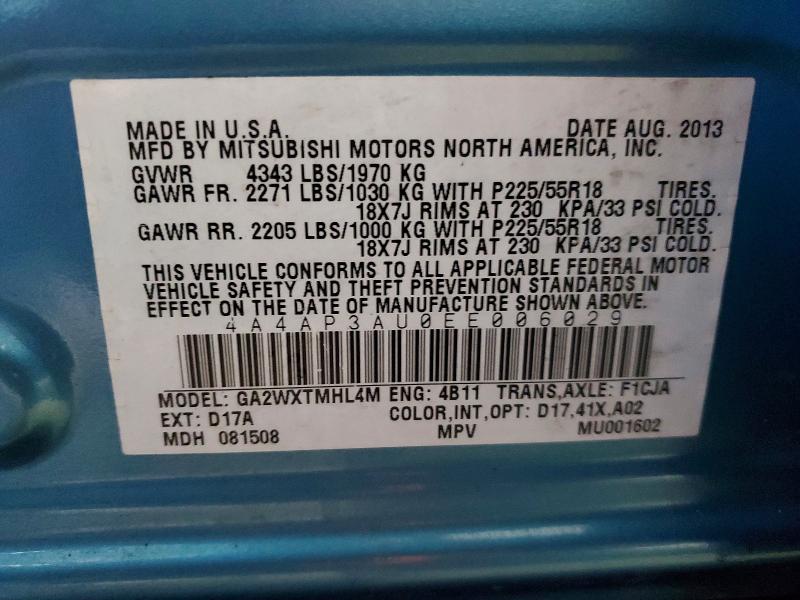 72258235 :رقم المزاد ، 4A4AP3AU0EE006029 vin ، 2014 Mitsubishi Outlander Sport مزاد بيع