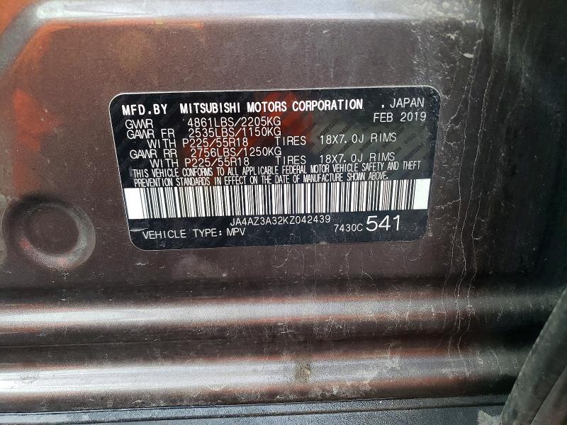 Продаж на аукціоні авто 2019 Mitsubishi Outlander, vin: JA4AZ3A32KZ042439, номер лоту: 97207785