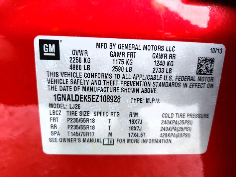 2014 Chevrolet Equinox მანქანა იყიდება აუქციონზე, vin: 1GNALDEK5EZ108928, აუქციონის ნომერი: 98169855