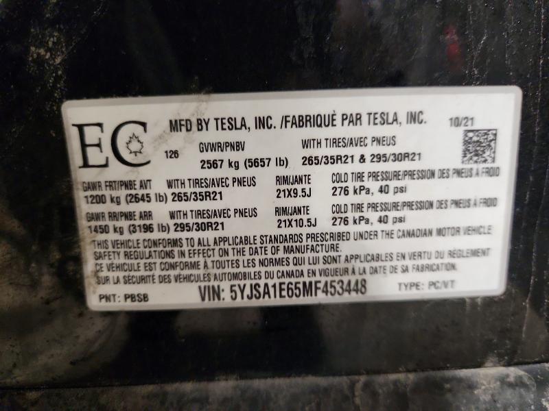 Продаж на аукціоні авто 2021 Tesla Model S, vin: 5YJSA1E65MF453448, номер лоту: 72557335