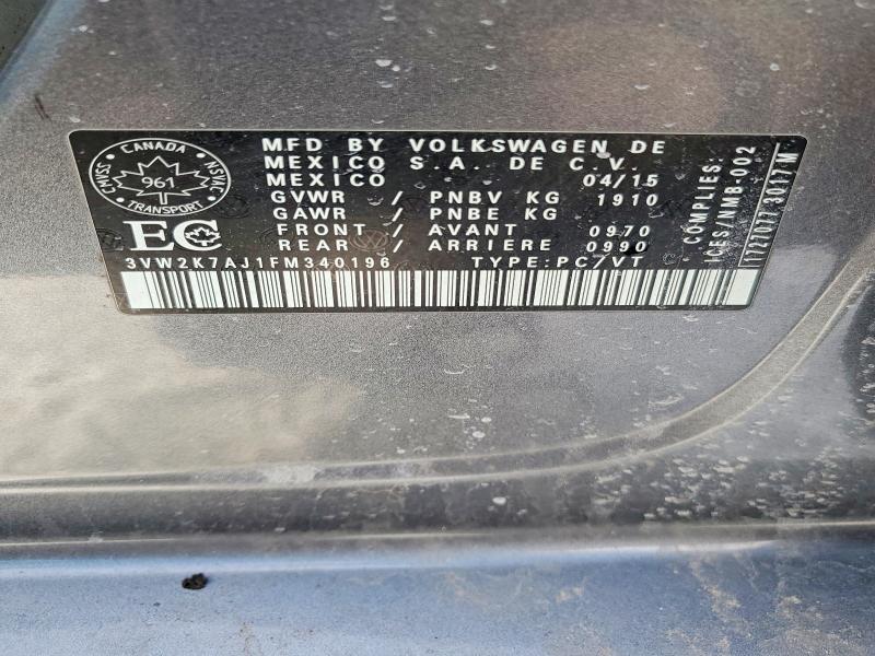 73811595 :رقم المزاد ، 3VW2K7AJ1FM340196 vin ، 2015 Volkswagen Jetta مزاد بيع