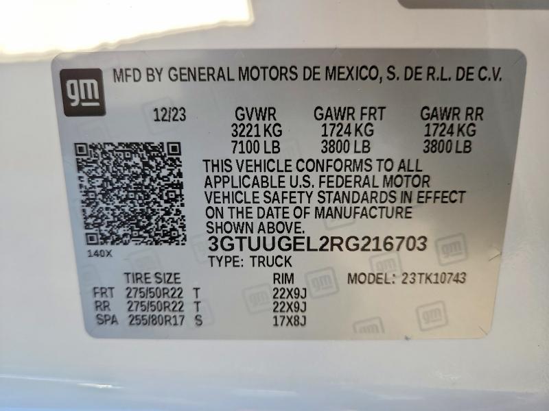 Aukcja sprzedaży 2024 Gmc Sierra, vin: 3GTUUGEL2RG216703, numer aukcji: 74611825