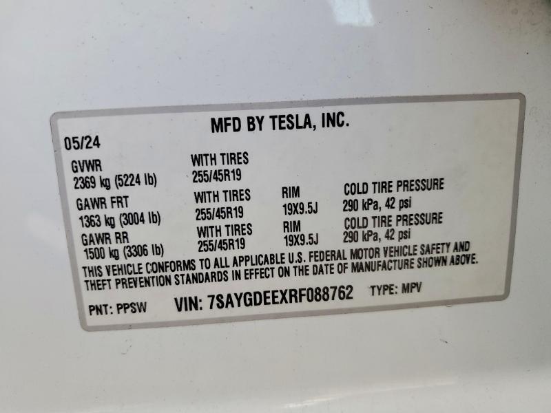 Aukcja sprzedaży 2024 Tesla Model Y, vin: 7SAYGDEEXRF088762, numer aukcji: 73665945