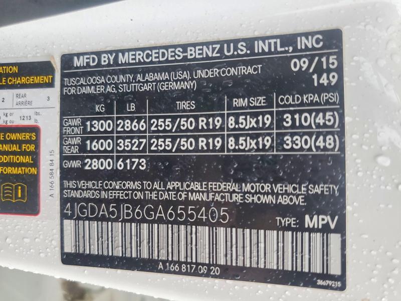73303115 :رقم المزاد ، 4JGDA5JB6GA655405 vin ، 2016 Mercedes-benz Gle مزاد بيع