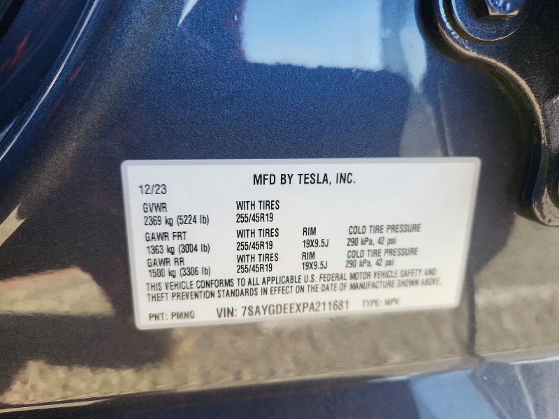 2023 Tesla Model Y მანქანა იყიდება აუქციონზე, vin: 7SAYGDEEXPA211681, აუქციონის ნომერი: 74703605