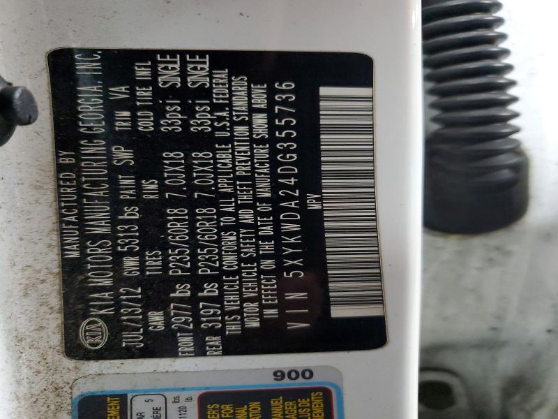 72644895 :رقم المزاد ، 5XYKWDA24DG355736 vin ، 2013 Kia Sorento مزاد بيع