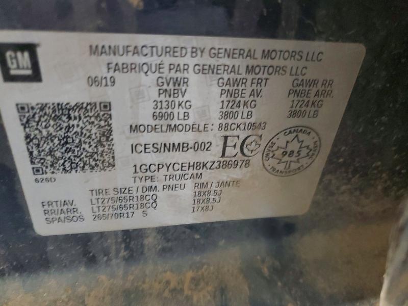 Aukcja sprzedaży 2019 Chevrolet Silverado, vin: 1GCPYCEH8KZ386978, numer aukcji: 98239525