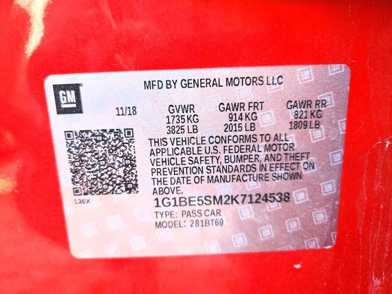 Продажа на аукционе авто 2019 Chevrolet Cruze, vin: 1G1BE5SM2K7124538, номер лота: 98264895
