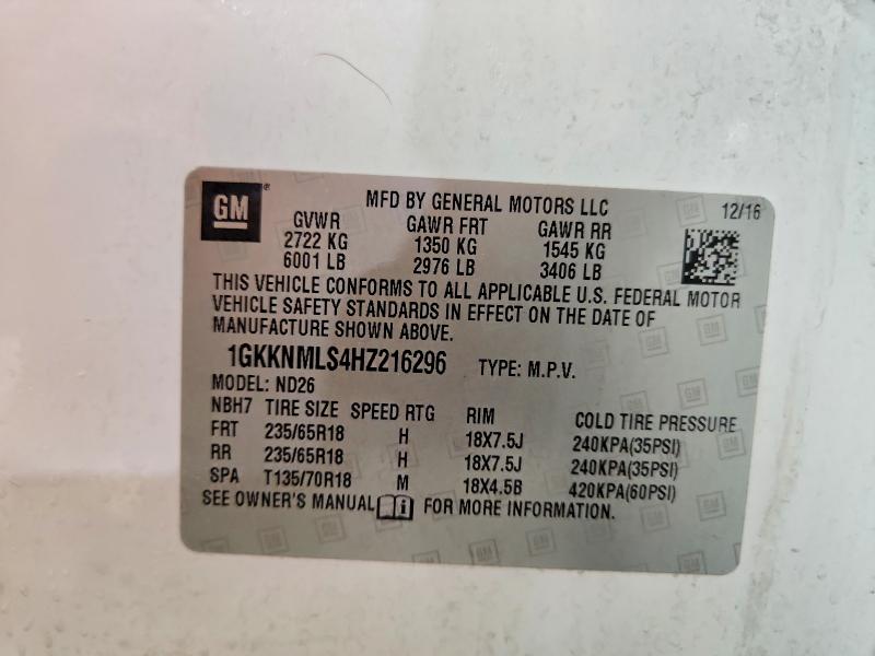 Aukcja sprzedaży 2017 Gmc Acadia, vin: 1GKKNMLS4HZ216296, numer aukcji: 74445935