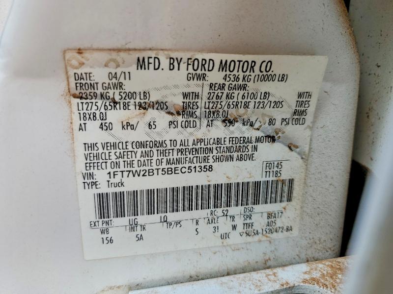 72440065 :رقم المزاد ، 1FT7W2BT5BEC51358 vin ، 2011 Ford F250 مزاد بيع