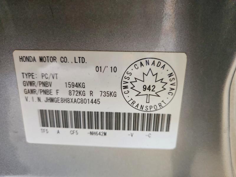 Продажа на аукционе авто 2010 Honda Fit Sport 5dr, vin: JHMGE8H8XAC801445, номер лота: 73605265