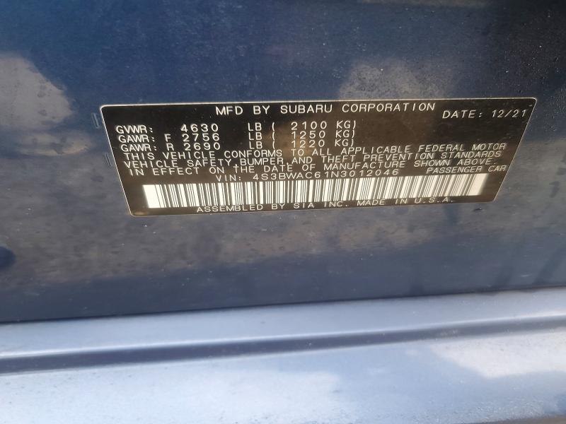 Продаж на аукціоні авто 2022 Subaru Legacy, vin: 4S3BWAC61N3012046, номер лоту: 99922825