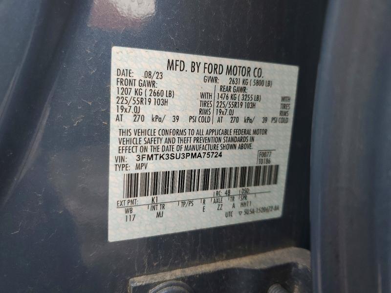 98699575 :رقم المزاد ، 3FMTK3SU3PMA75724 vin ، 2023 Ford Mustang Mach-e مزاد بيع